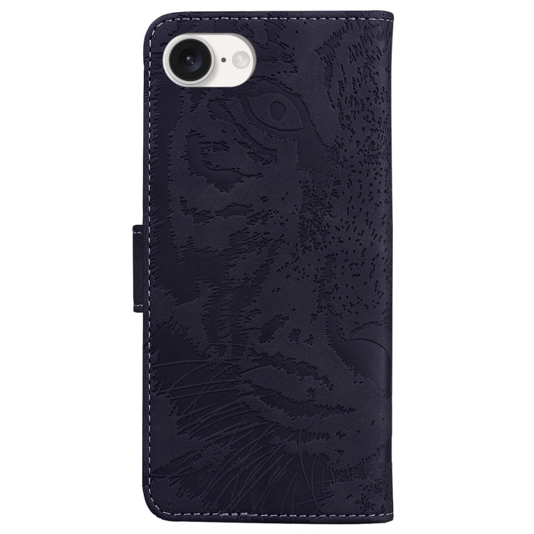 For iPhone 16e Tiger Embossing Pattern Leather Phone Case(Black) by bashfashion