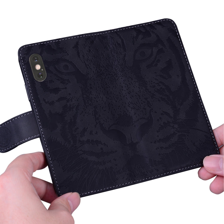 For iPhone 16e Tiger Embossing Pattern Leather Phone Case(Black) by bashfashion