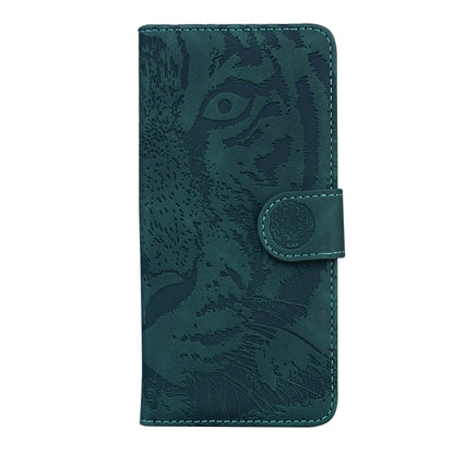 For iPhone 16e Tiger Embossing Pattern Leather Phone Case(Green) by bashfashion