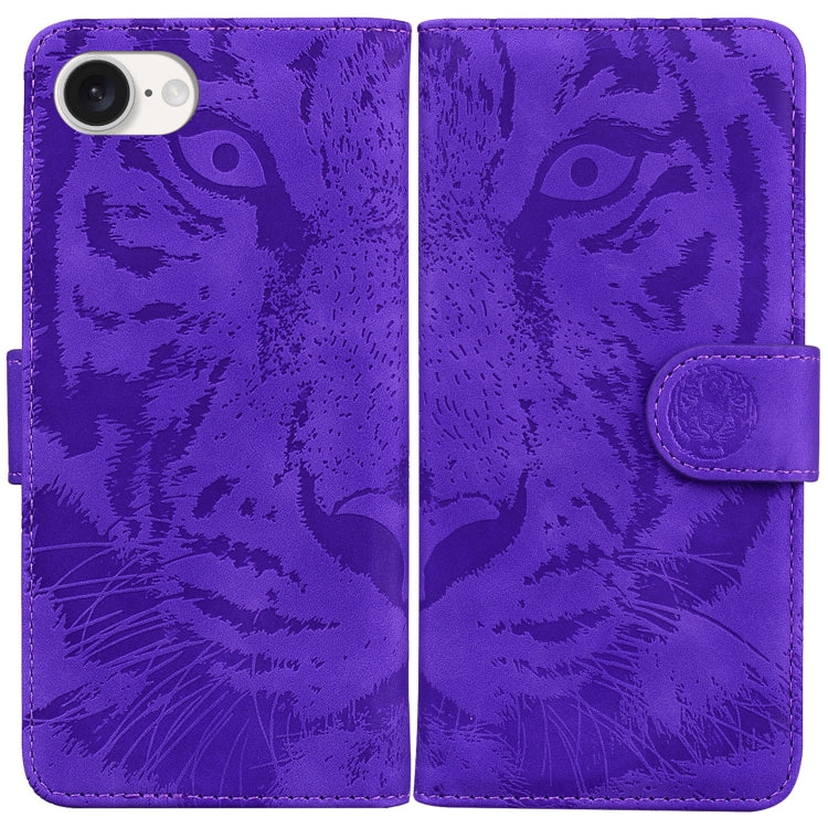 For iPhone 16e Tiger Embossing Pattern Leather Phone Case(Purple) by bashfashion