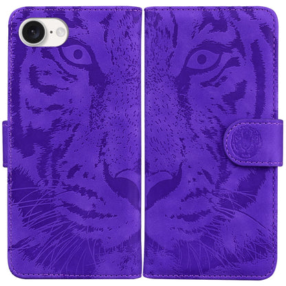 For iPhone 16e Tiger Embossing Pattern Leather Phone Case(Purple) by bashfashion