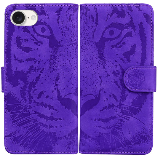 For iPhone 16e Tiger Embossing Pattern Leather Phone Case(Purple) by bashfashion