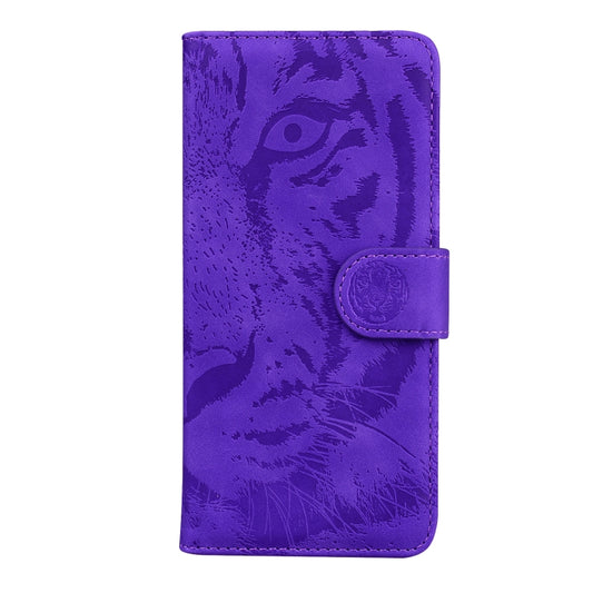 For iPhone 16e Tiger Embossing Pattern Leather Phone Case(Purple) by bashfashion