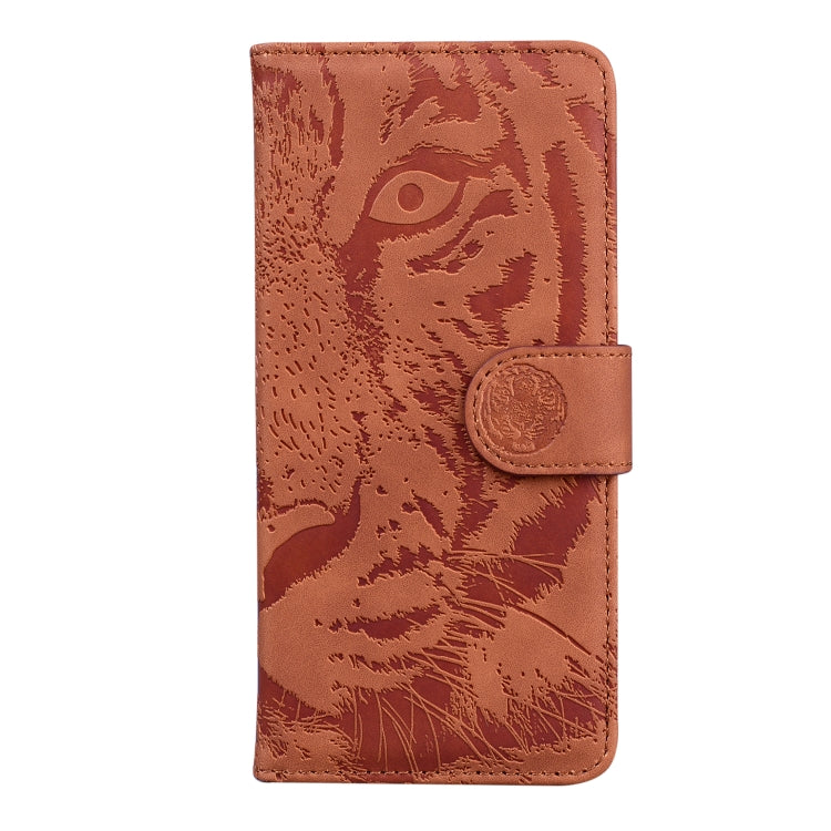 For iPhone 16e Tiger Embossing Pattern Leather Phone Case(Brown) by bashfashion