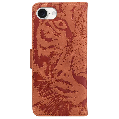 For iPhone 16e Tiger Embossing Pattern Leather Phone Case(Brown) by bashfashion