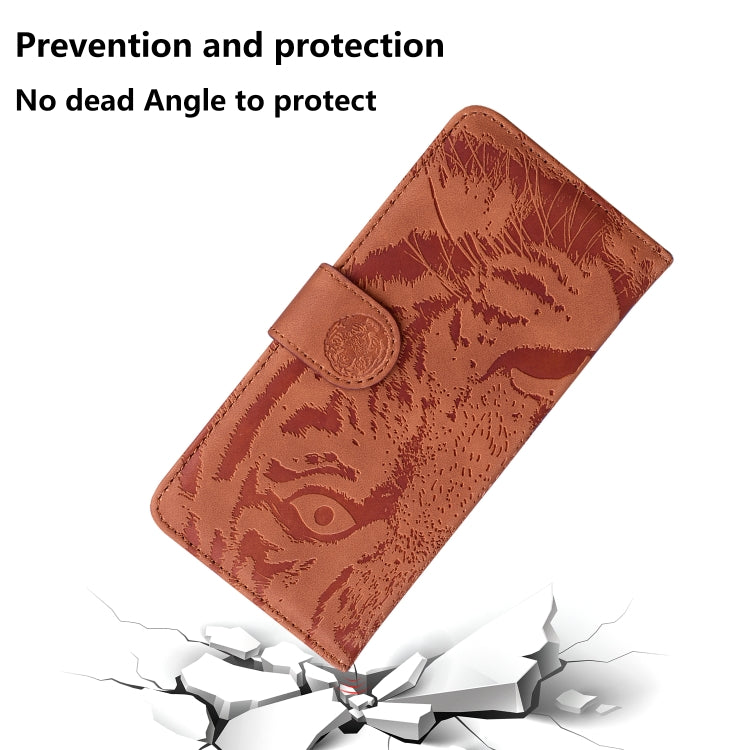For iPhone 16e Tiger Embossing Pattern Leather Phone Case(Brown) by bashfashion