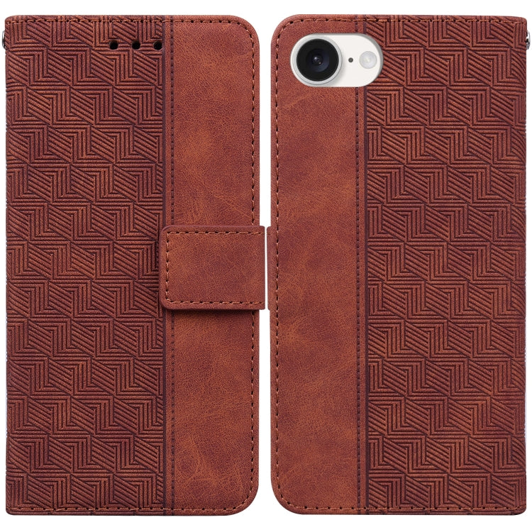 For iPhone 16e Geometric Embossed Leather Phone Case(Brown) by bashfashion