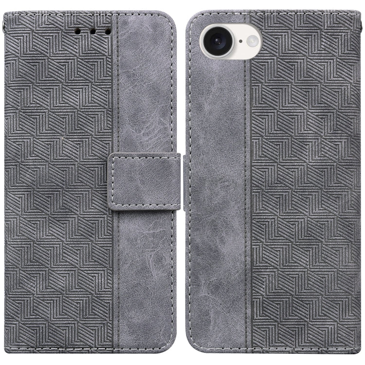 For iPhone 16e Geometric Embossed Leather Phone Case(Grey) by bashfashion