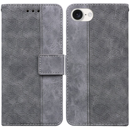 For iPhone 16e Geometric Embossed Leather Phone Case(Grey) by bashfashion