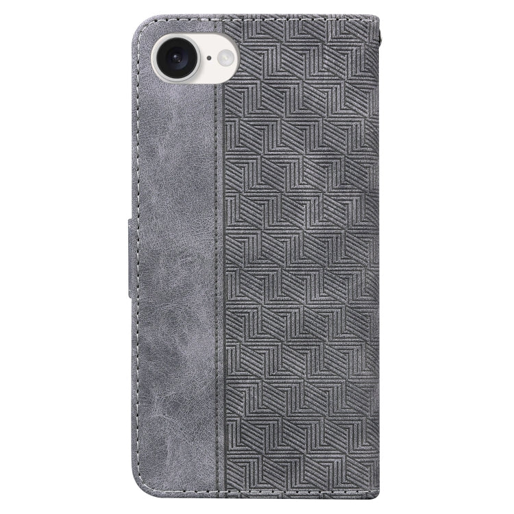For iPhone 16e Geometric Embossed Leather Phone Case(Grey) by bashfashion