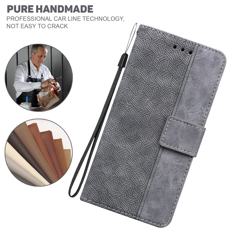 For iPhone 16e Geometric Embossed Leather Phone Case(Grey) by bashfashion