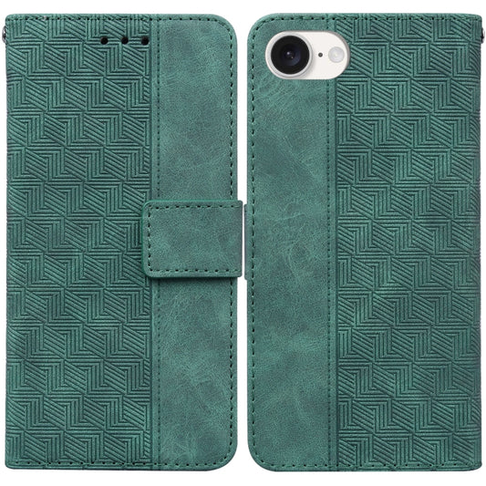 For iPhone 16e Geometric Embossed Leather Phone Case(Green) by bashfashion