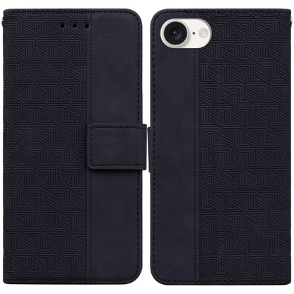 For iPhone 16e Geometric Embossed Leather Phone Case(Black) by bashfashion