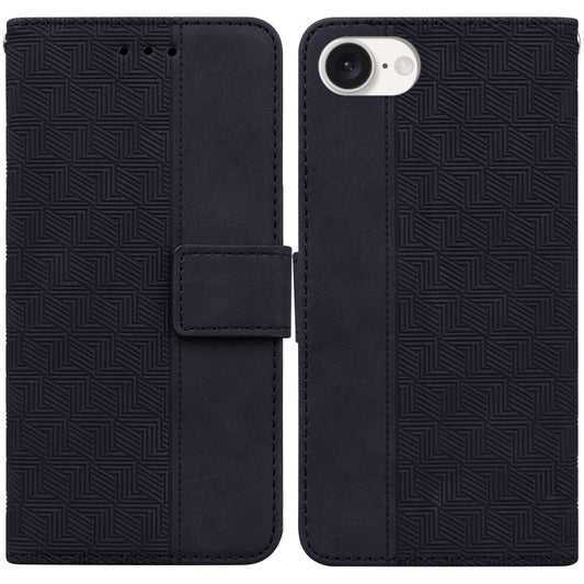For iPhone 16e Geometric Embossed Leather Phone Case(Black) by bashfashion