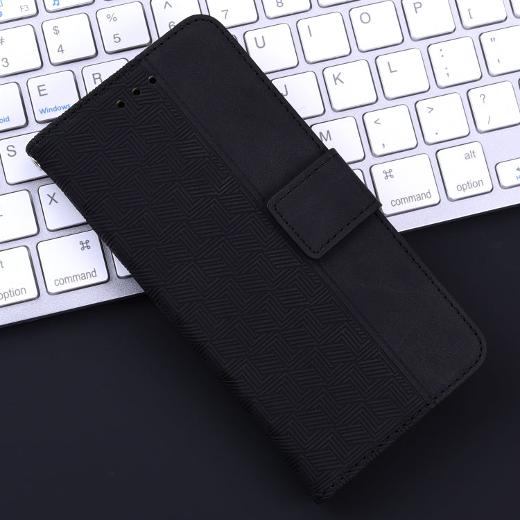 For iPhone 16e Geometric Embossed Leather Phone Case(Black) by bashfashion