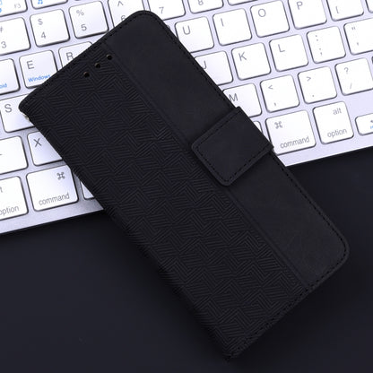 For iPhone 16e Geometric Embossed Leather Phone Case(Black) by bashfashion