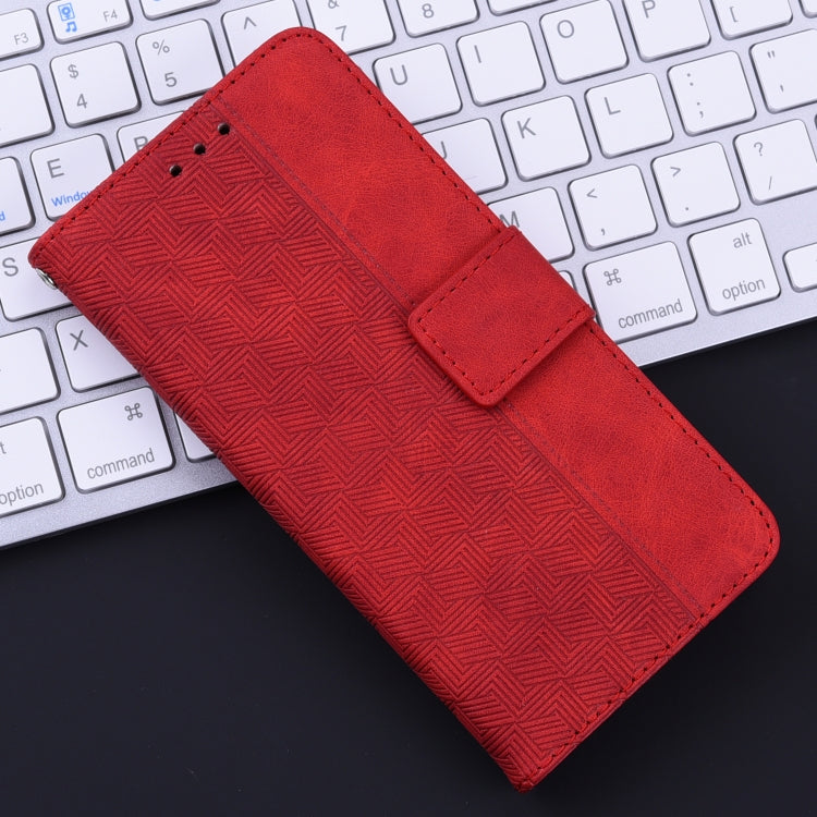 For iPhone 16e Geometric Embossed Leather Phone Case(Red) by bashfashion