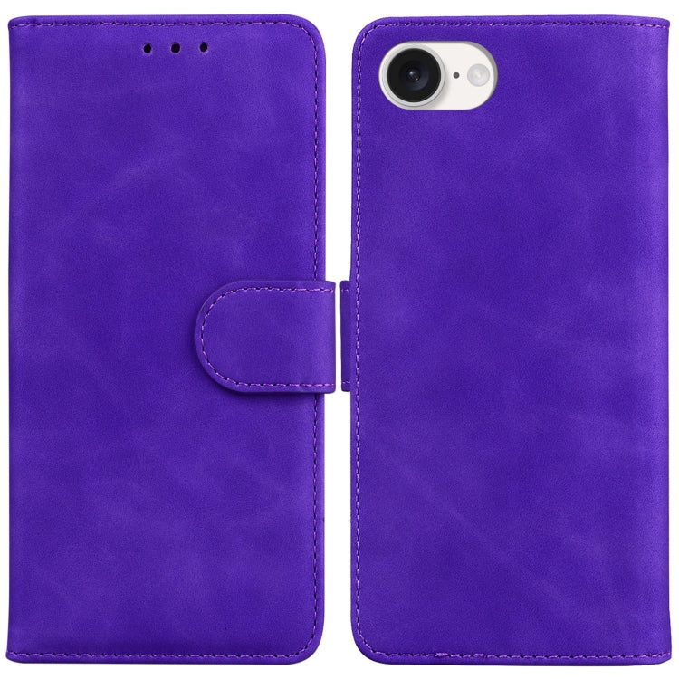 For iPhone 16e Skin Feel Pure Color Flip Leather Phone Case(Purple) by bashfashion
