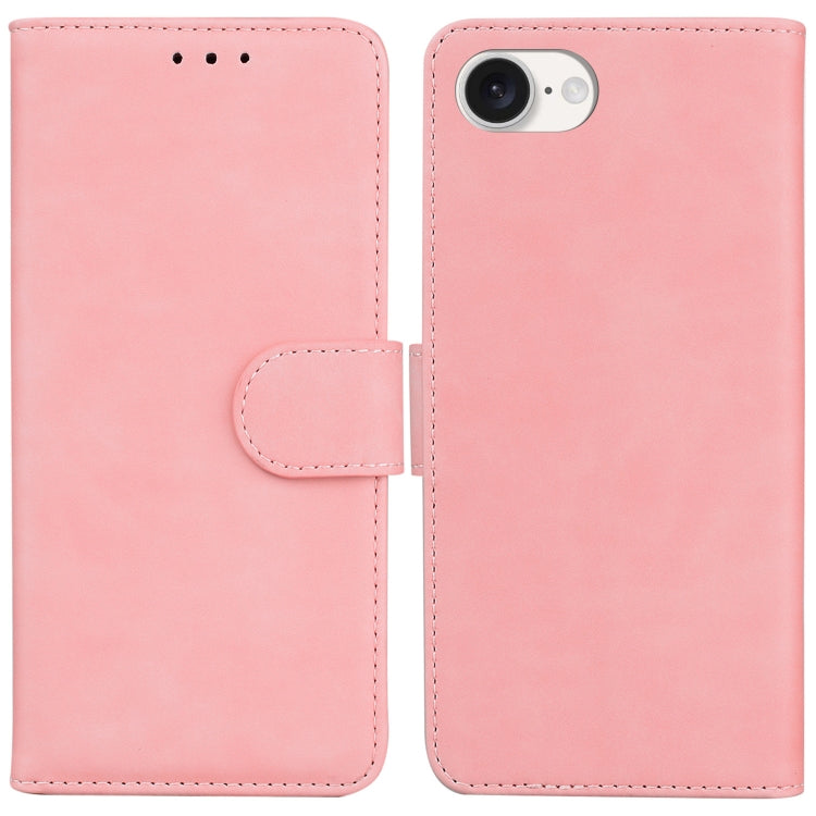 For iPhone 16e Skin Feel Pure Color Flip Leather Phone Case(Pink) by bashfashion