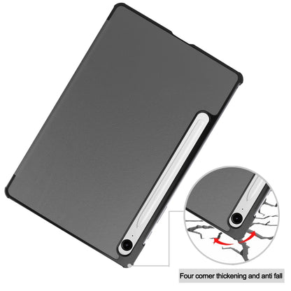 For Samsung Galaxy Tab S9 FE / S10 FE Custer Pure Color 3-Fold Holder Smart Leather Tablet Case(Grey) by bashfashion