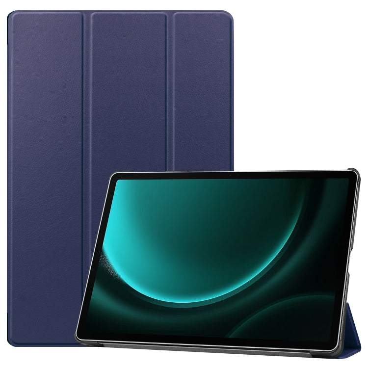 For Samsung Galaxy Tab S9 FE+ / S10+ Custer Pure Color 3-Fold Holder Smart Leather Tablet Case(Dark Blue) by bashfashion