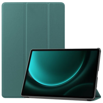 For Samsung Galaxy Tab S9 FE+ / S10+ Custer Pure Color 3-Fold Holder Smart Leather Tablet Case(Dark Green) by bashfashion