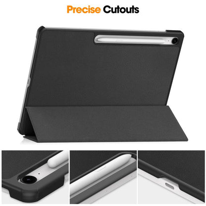 For Samsung Galaxy Tab S10 FE+ Custer Pure Color 3-Fold Holder Smart Leather Tablet Case(Black) by bashfashion