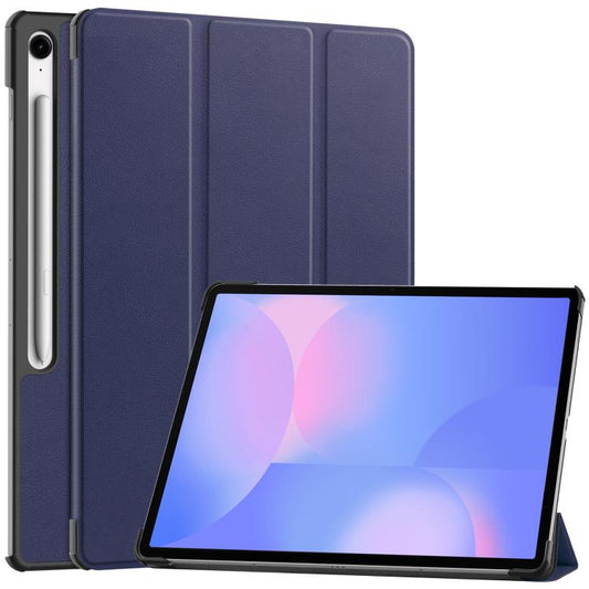 For Samsung Galaxy Tab S10 FE+ Custer Pure Color 3-Fold Holder Smart Leather Tablet Case(Dark Blue) by bashfashion
