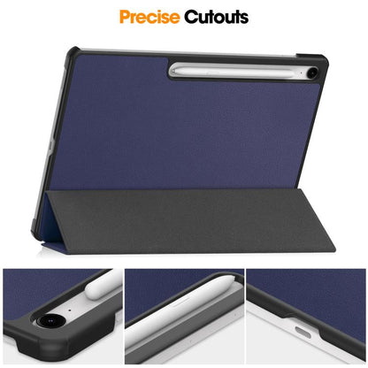 For Samsung Galaxy Tab S10 FE+ Custer Pure Color 3-Fold Holder Smart Leather Tablet Case(Dark Blue) by bashfashion