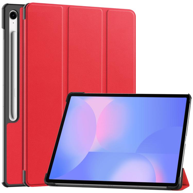 For Samsung Galaxy Tab S10 FE+ Custer Pure Color 3-Fold Holder Smart Leather Tablet Case(Red) by bashfashion