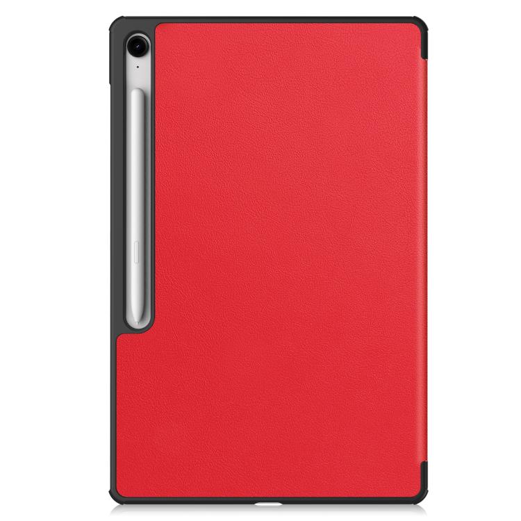 For Samsung Galaxy Tab S10 FE+ Custer Pure Color 3-Fold Holder Smart Leather Tablet Case(Red) by bashfashion