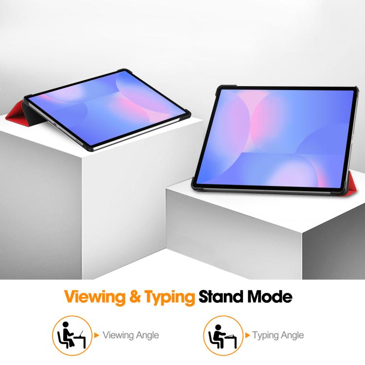 For Samsung Galaxy Tab S10 FE+ Custer Pure Color 3-Fold Holder Smart Leather Tablet Case(Red) by bashfashion