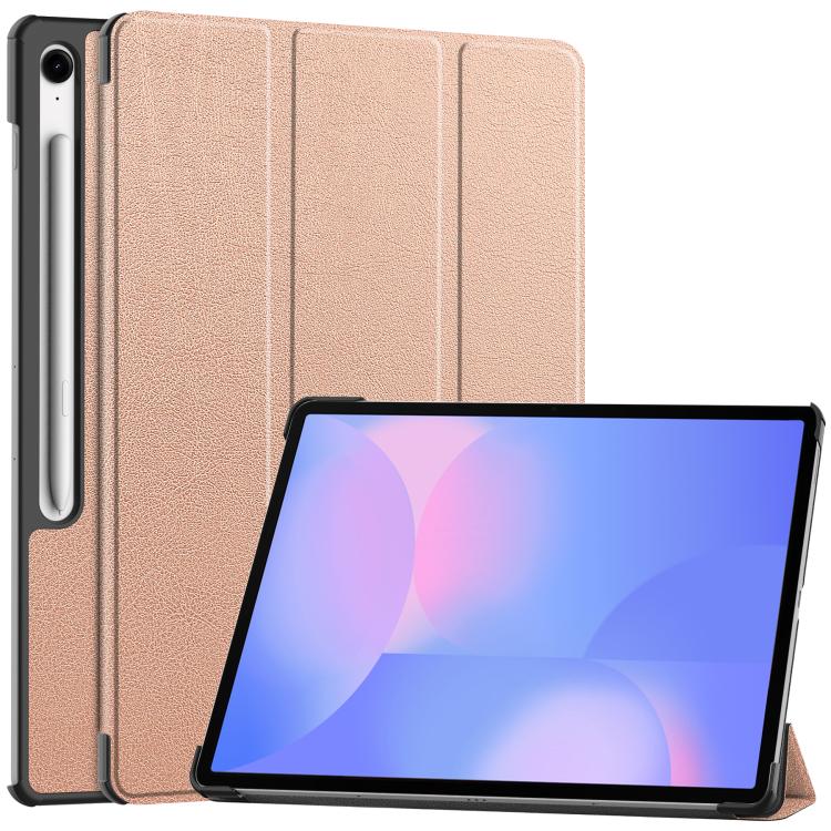 For Samsung Galaxy Tab S10 FE+ Custer Pure Color 3-Fold Holder Smart Leather Tablet Case(Rose Gold) by bashfashion