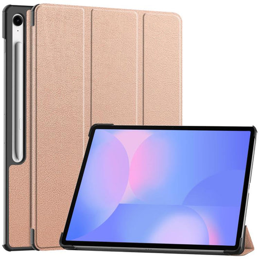 For Samsung Galaxy Tab S10 FE+ Custer Pure Color 3-Fold Holder Smart Leather Tablet Case(Rose Gold) by bashfashion