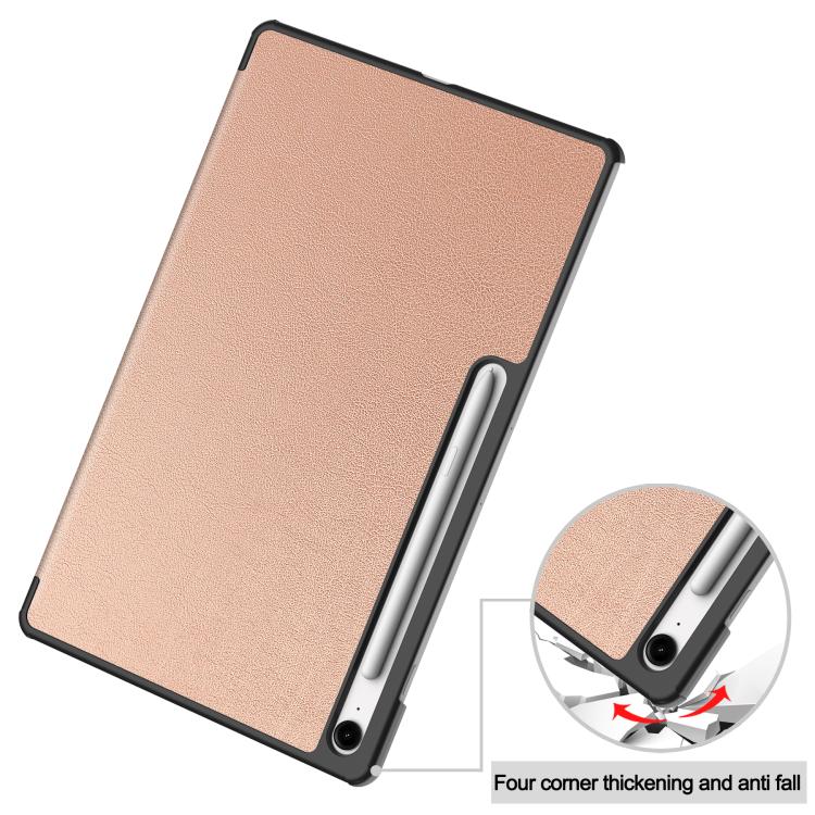 For Samsung Galaxy Tab S10 FE+ Custer Pure Color 3-Fold Holder Smart Leather Tablet Case(Rose Gold) by bashfashion