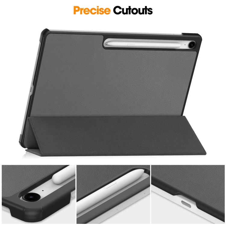 For Samsung Galaxy Tab S10 FE+ Custer Pure Color 3-Fold Holder Smart Leather Tablet Case(Grey) by bashfashion