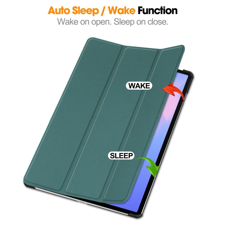For Samsung Galaxy Tab S10 FE+ Custer Pure Color 3-Fold Holder Smart Leather Tablet Case(Dark Green) by bashfashion