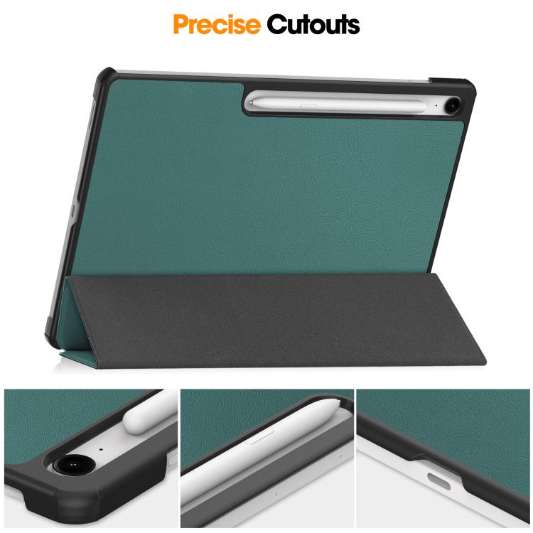 For Samsung Galaxy Tab S10 FE+ Custer Pure Color 3-Fold Holder Smart Leather Tablet Case(Dark Green) by bashfashion
