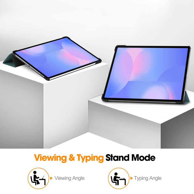 For Samsung Galaxy Tab S10 FE+ Custer Pure Color 3-Fold Holder Smart Leather Tablet Case(Dark Green) by bashfashion