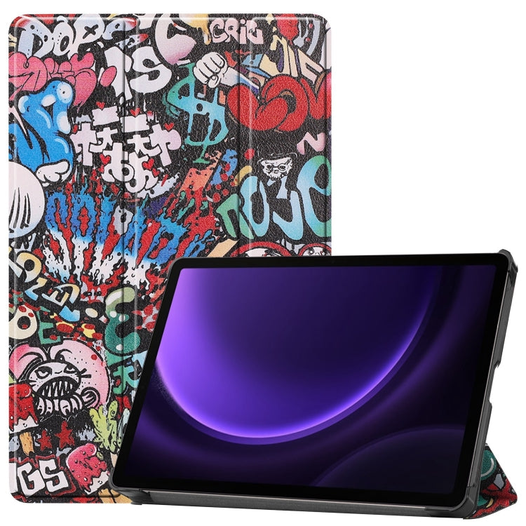 For Samsung Galaxy Tab S9 FE / S10 FE Custer Painted 3-Fold Holder Smart Leather Tablet Case(Graffiti) by bashfashion