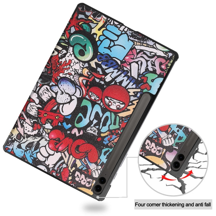 For Samsung Galaxy Tab S9 FE+ / S10+ Custer Painted 3-Fold Holder Smart Leather Tablet Case(Graffiti) by bashfashion