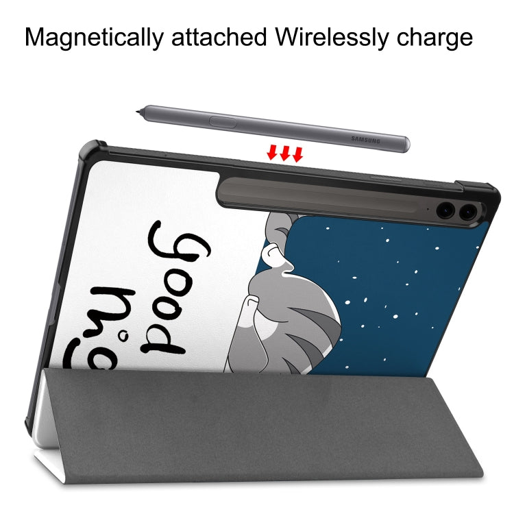 For Samsung Galaxy Tab S9 FE+ / S10+ Custer Painted 3-Fold Holder Smart Leather Tablet Case(Lazy Cat) by bashfashion