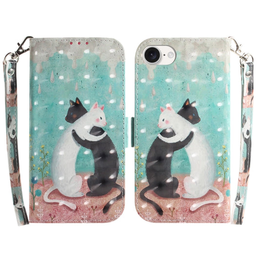 For iPhone 16e 3D Colored Horizontal Flip Leather Phone Case(Black White Cat) by bashfashion