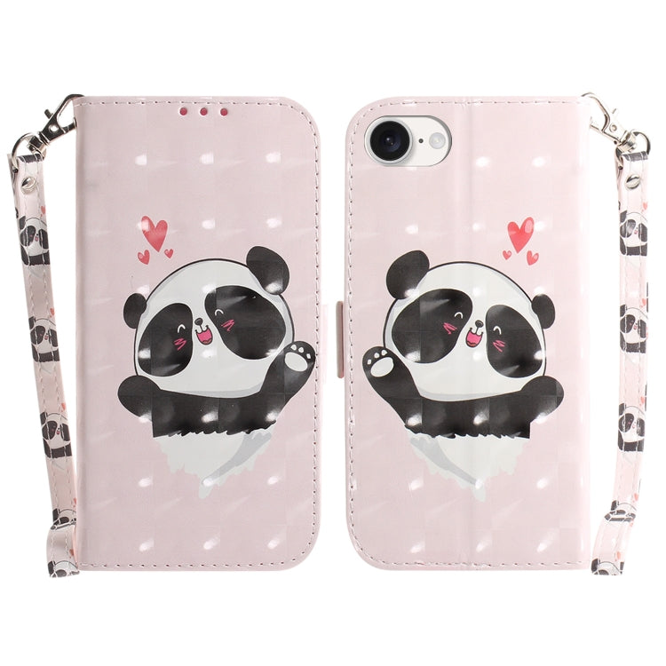 For iPhone 16e 3D Colored Horizontal Flip Leather Phone Case(Heart Panda) by bashfashion