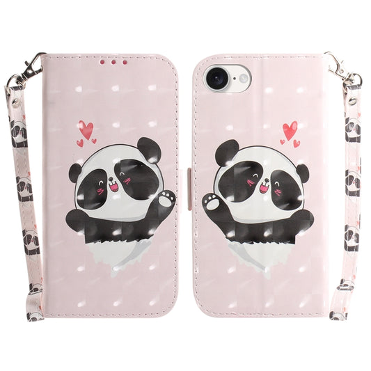 For iPhone 16e 3D Colored Horizontal Flip Leather Phone Case(Heart Panda) by bashfashion