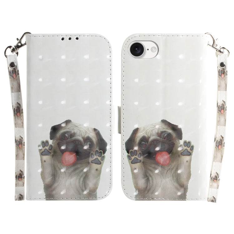 For iPhone 16e 3D Colored Horizontal Flip Leather Phone Case(Pug) by bashfashion
