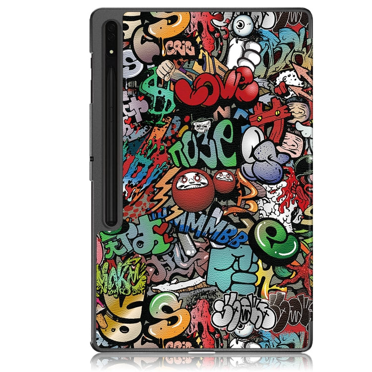 For Samsung Galaxy Tab S9 Ultra Custer Painted 3-Fold Holder Smart Leather Tablet Case(Graffiti) by bashfashion