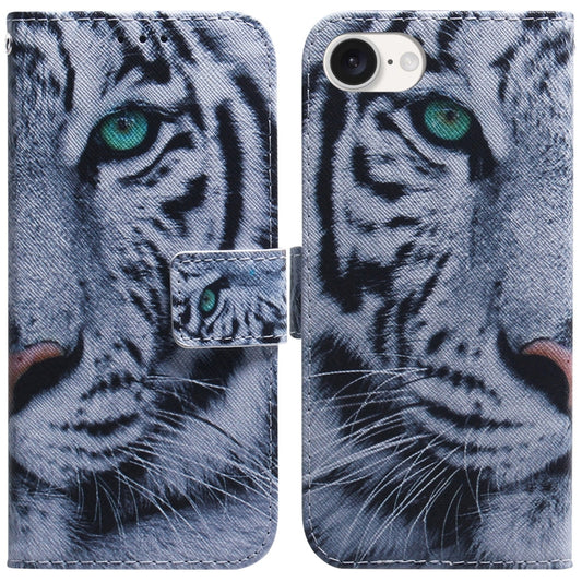 For iPhone 16e Coloured Drawing Flip Leather Phone Case(Tiger) by bashfashion