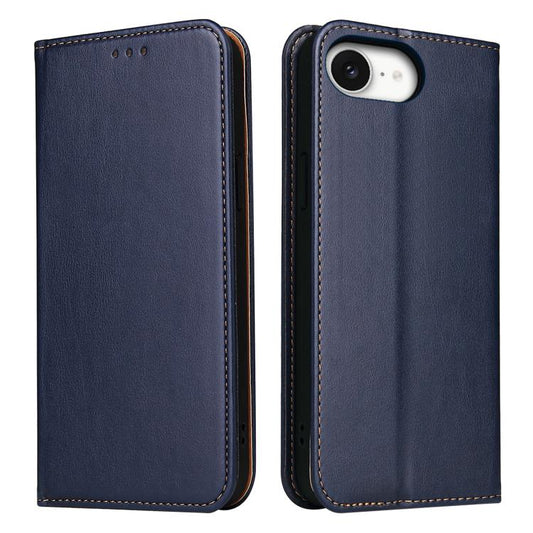 For iPhone 16e Fierre Shann PU Genuine Leather Texture Phone Case(Blue) by FIERRE SHANN