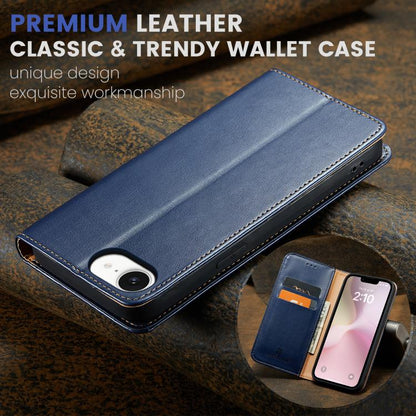 For iPhone 16e Fierre Shann PU Genuine Leather Texture Phone Case(Blue) by FIERRE SHANN